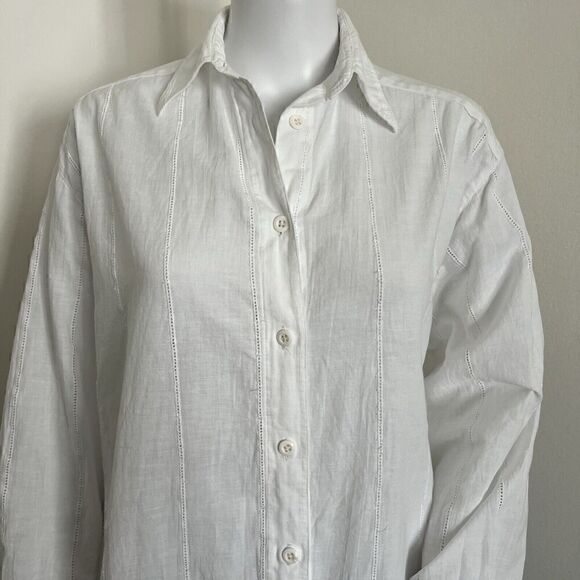 Ada Grimaldi Women's Lagenlook Tunic Size 40 S White Collared Linen Blend Italy - Picture 5 of 8